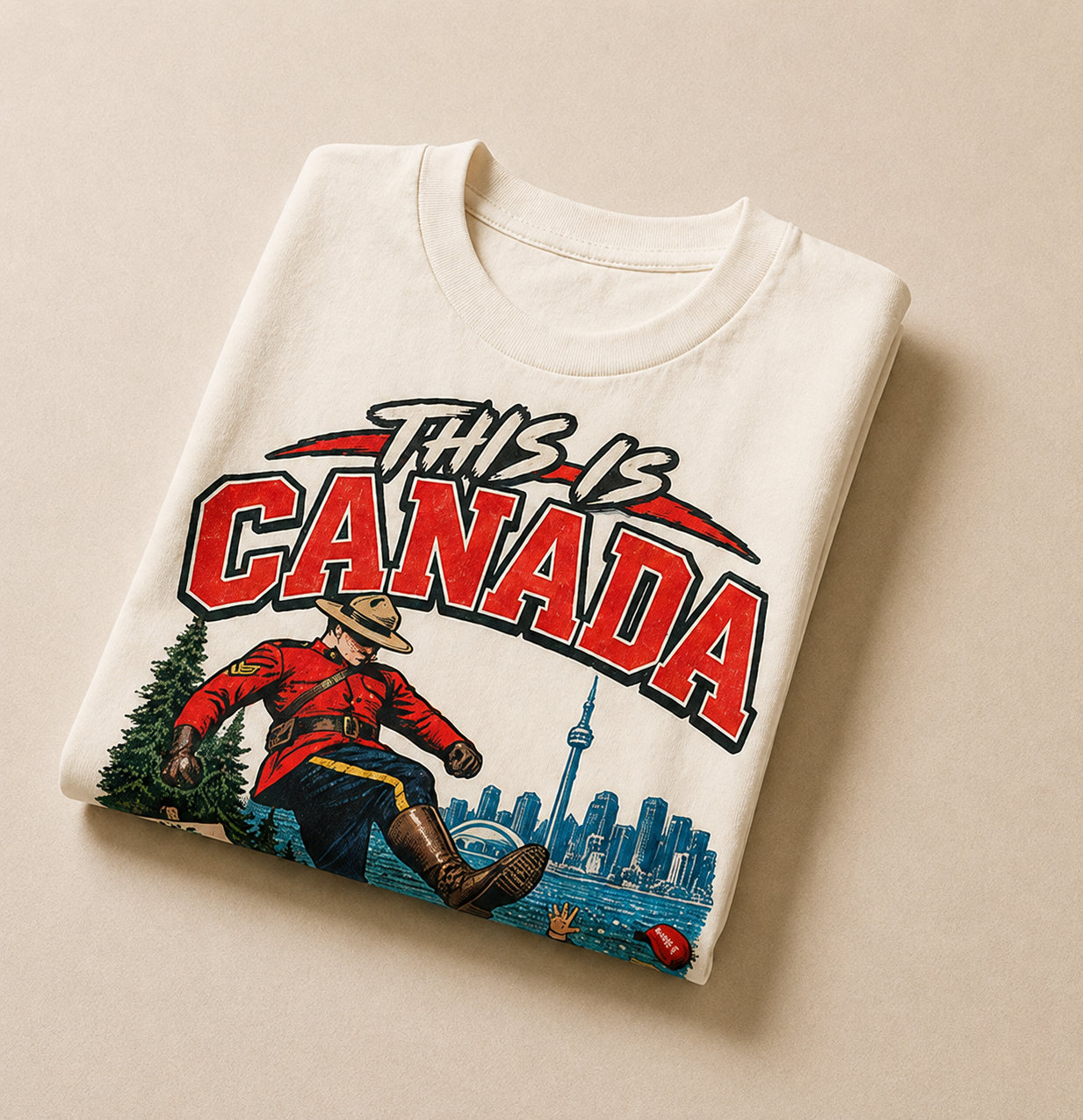 Cream | Folded This is Canada graphic tee showing the front artwork.