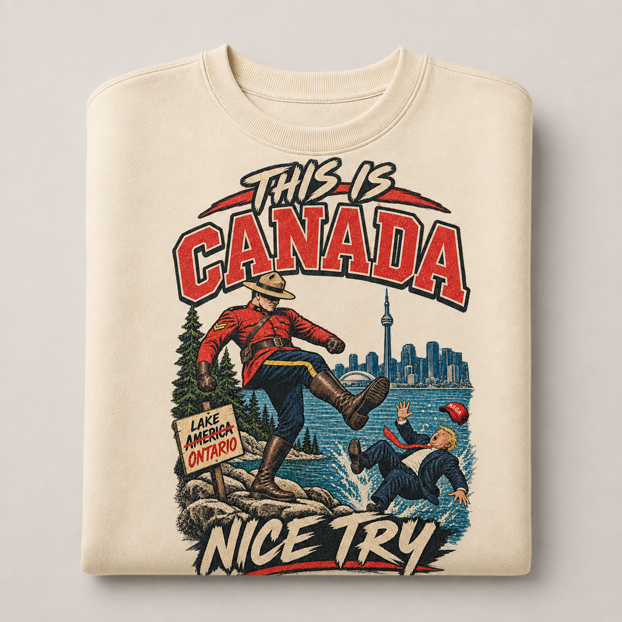 Cream | This is Canada crewneck on-body front view