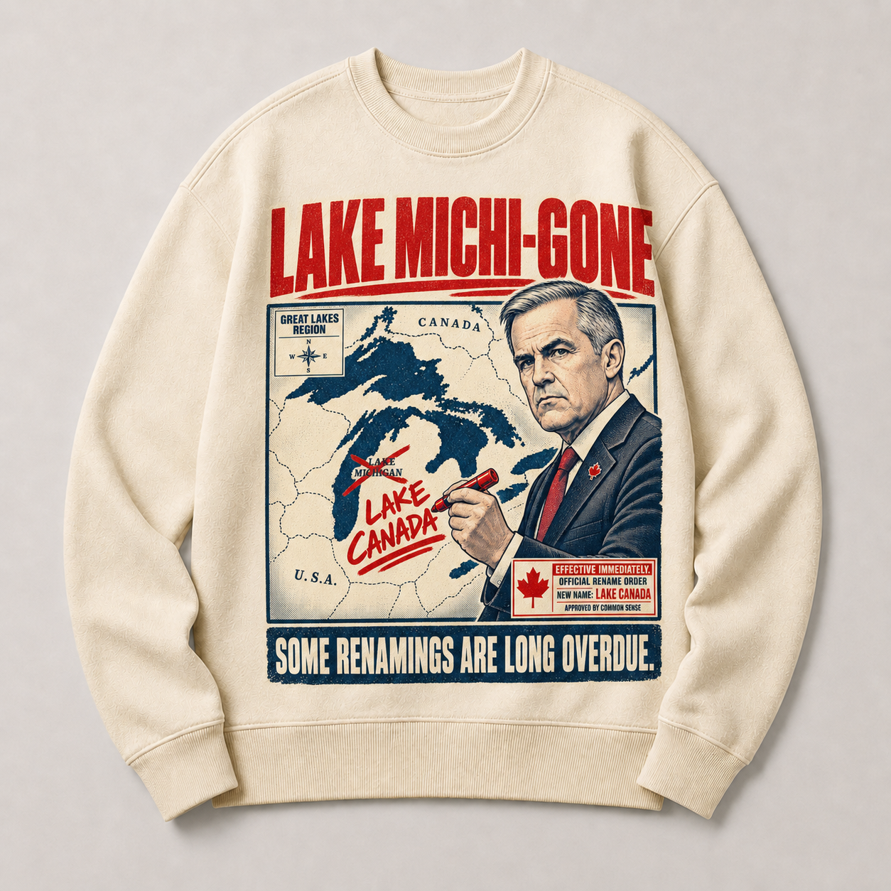 Cream | Lake Michi-gone Crewneck, product shot 1.