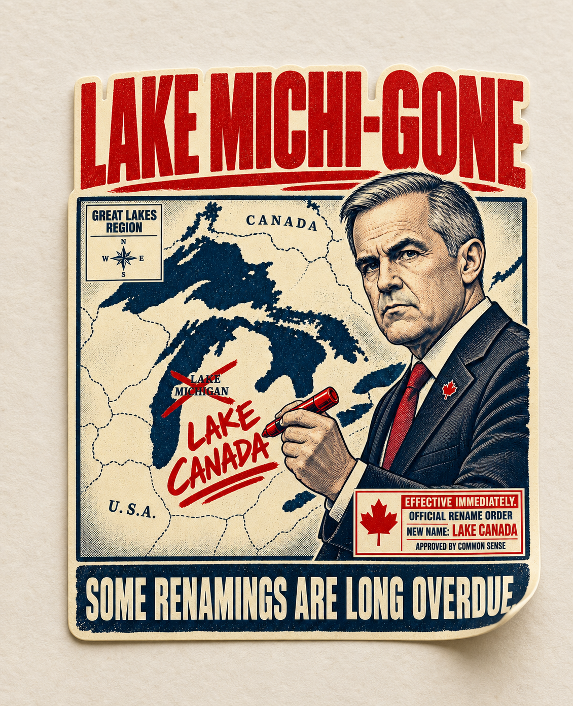 Lake Michi-gone artwork on a full-colour die-cut sticker.