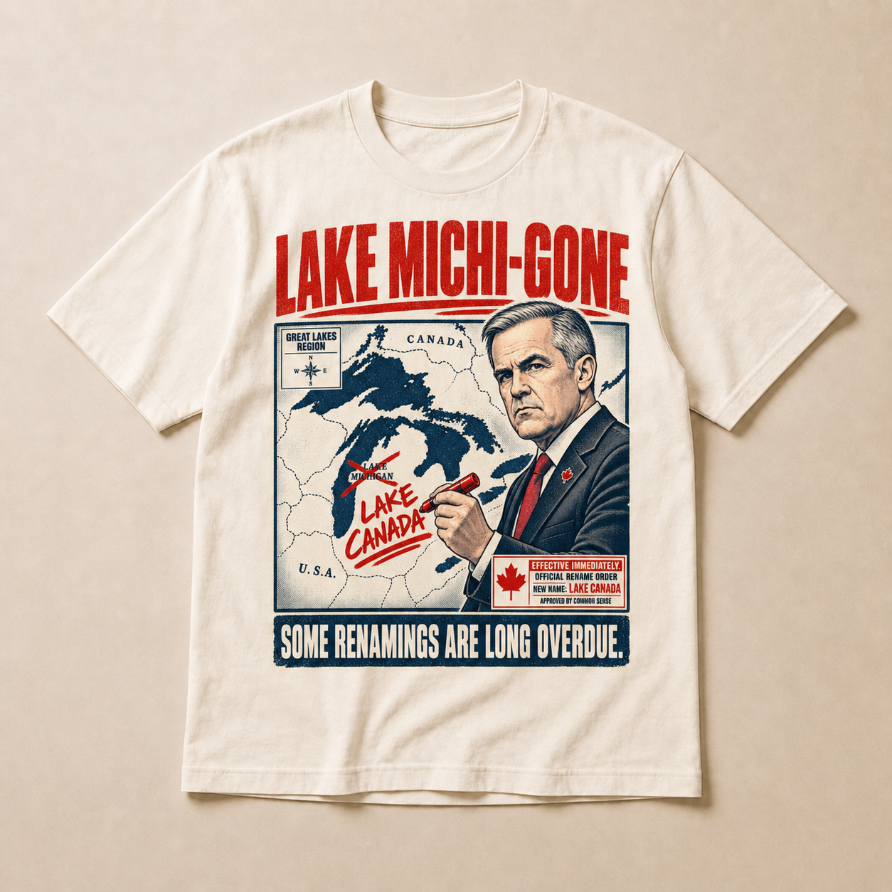Cream | Lake Michi-gone T-Shirt, product shot 1.