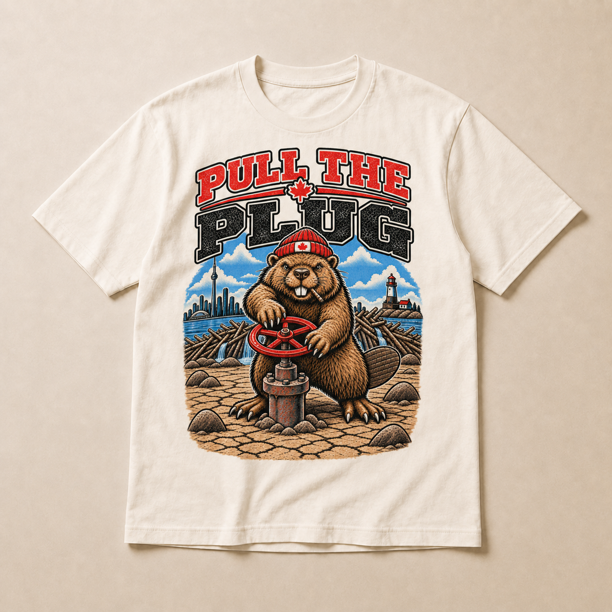 Cream | Pull the Plug T-Shirt, product shot 1.
