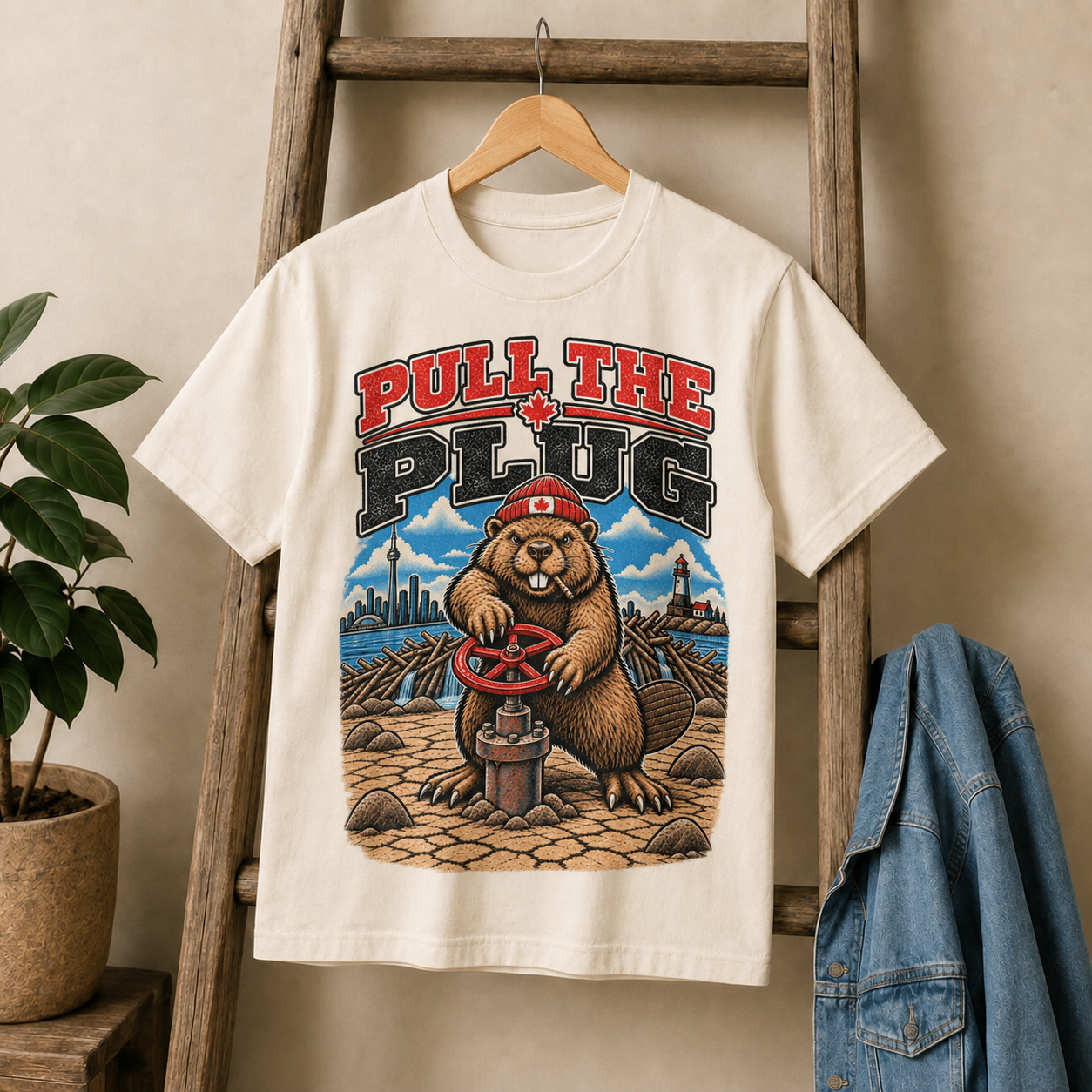 Cream | Pull the Plug T-Shirt, product shot 2.