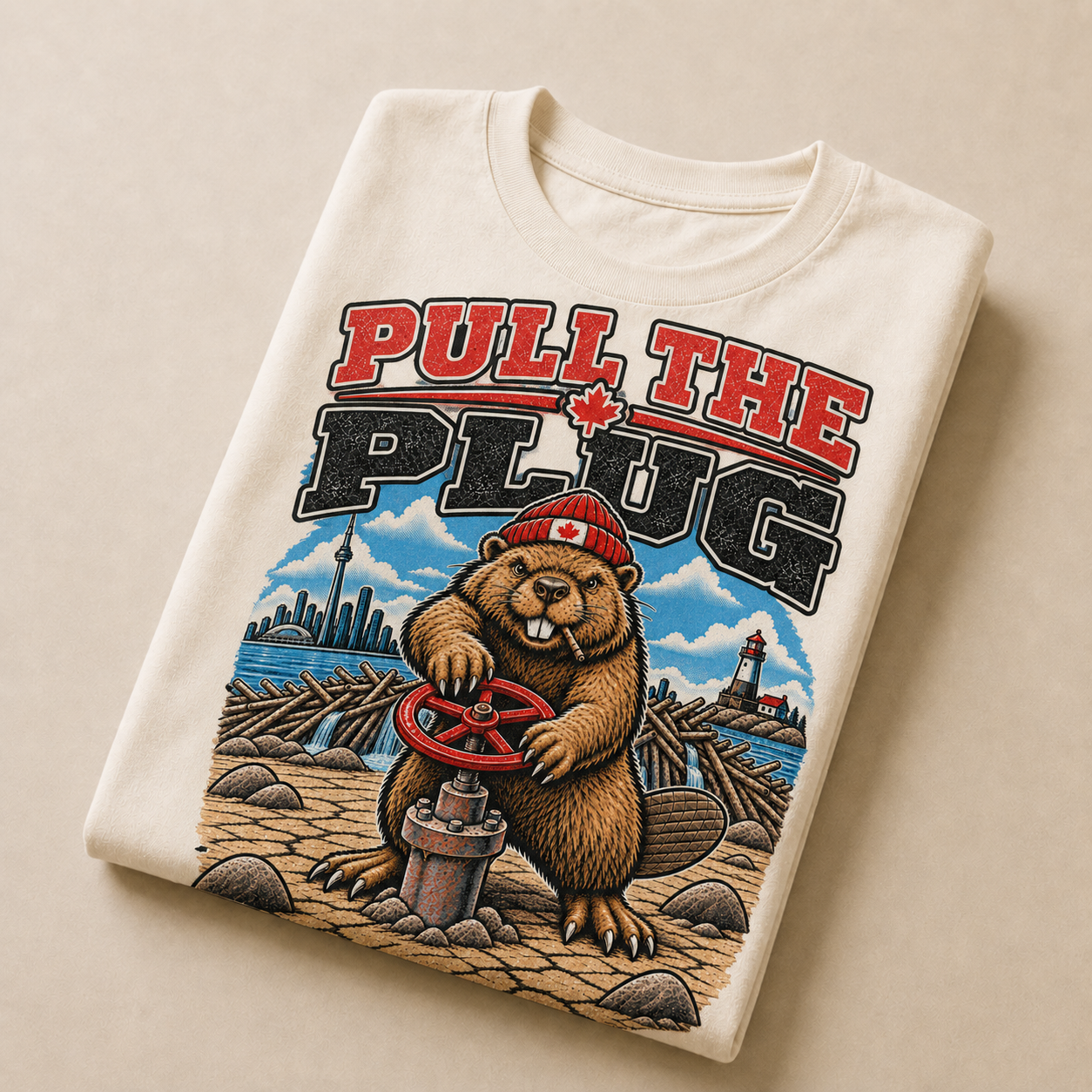 Cream | Pull the Plug T-Shirt, product shot 3.