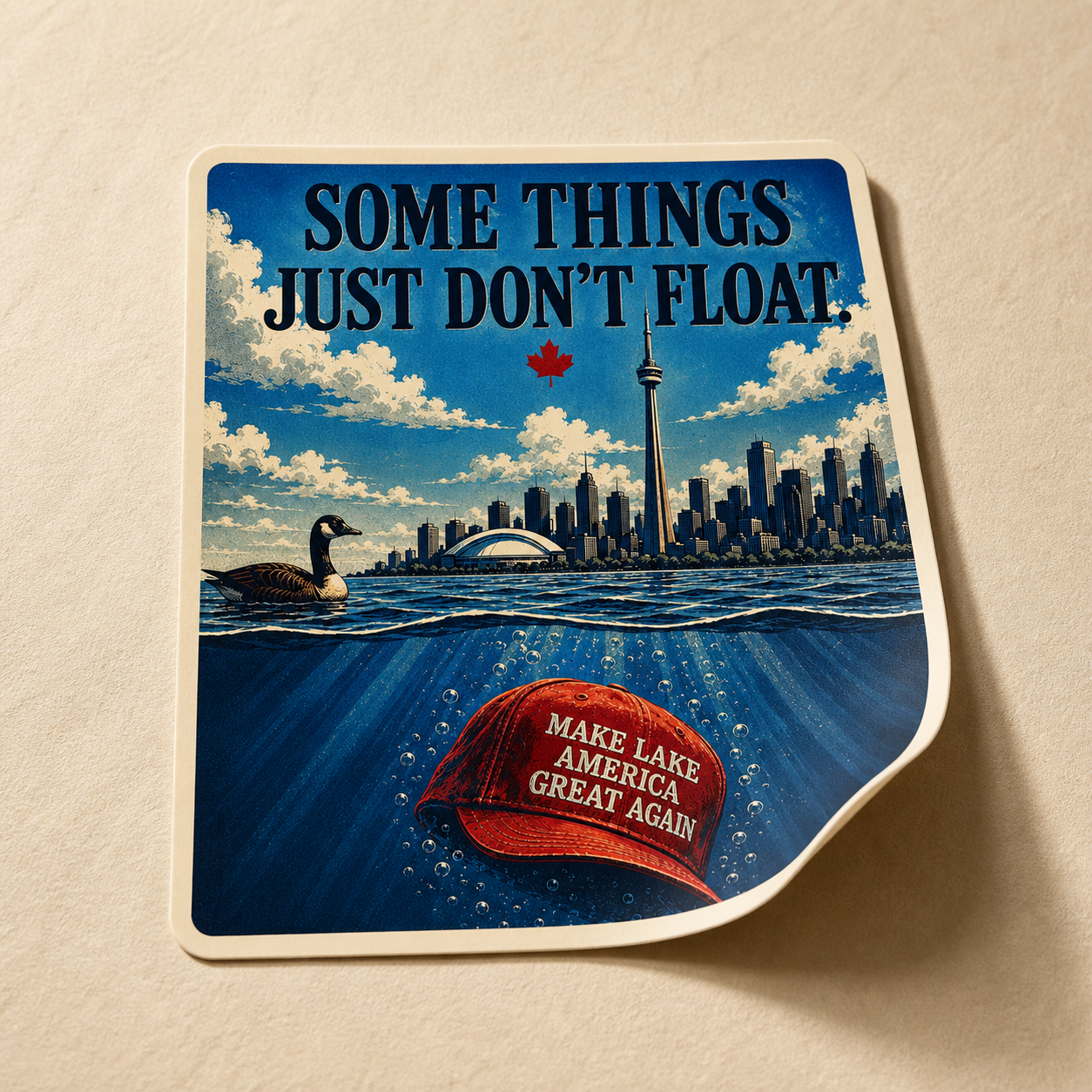 Some Things Just Don't Float artwork on a full-colour die-cut sticker.