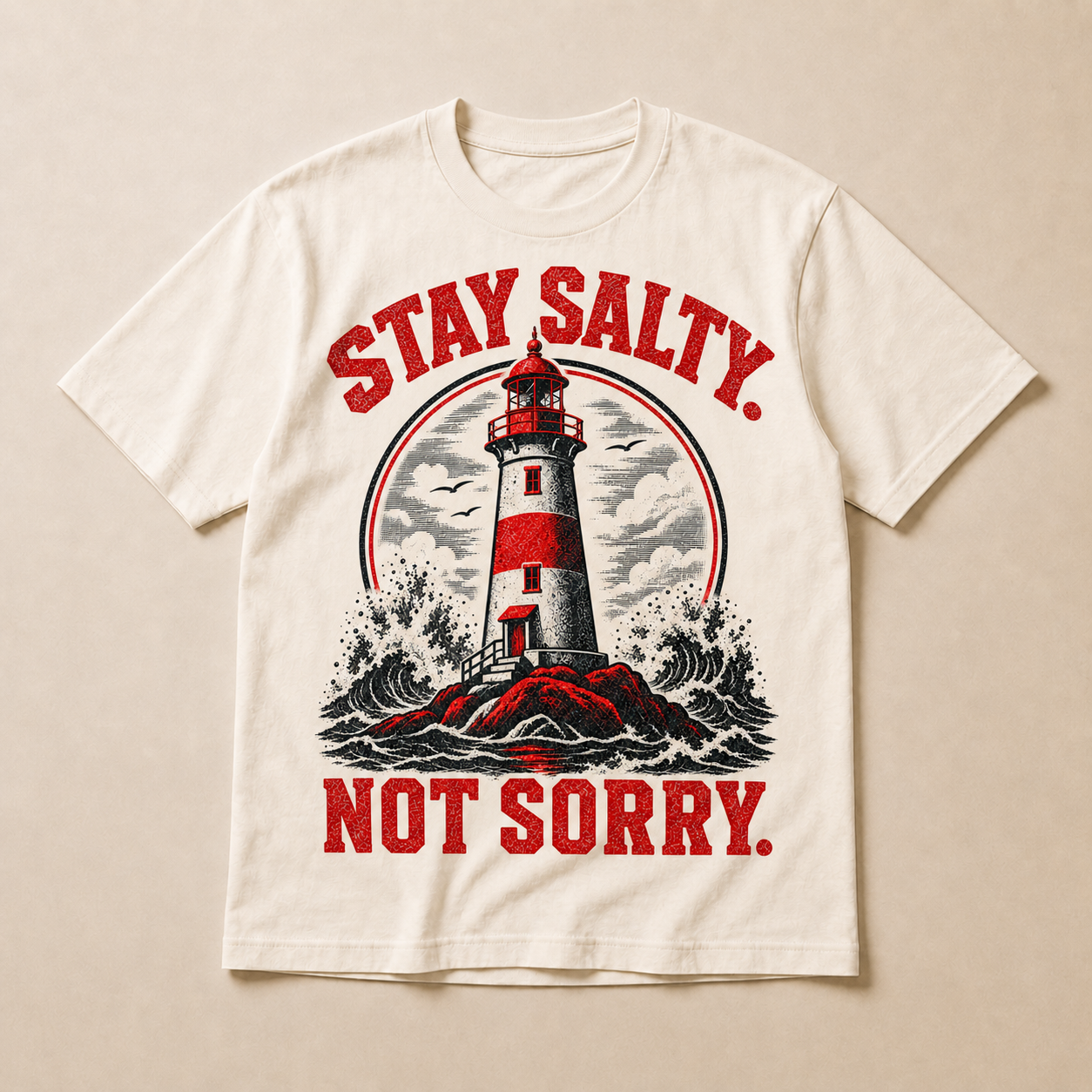 Cream | Stay Salty Not Sorry T-Shirt, product shot 1.