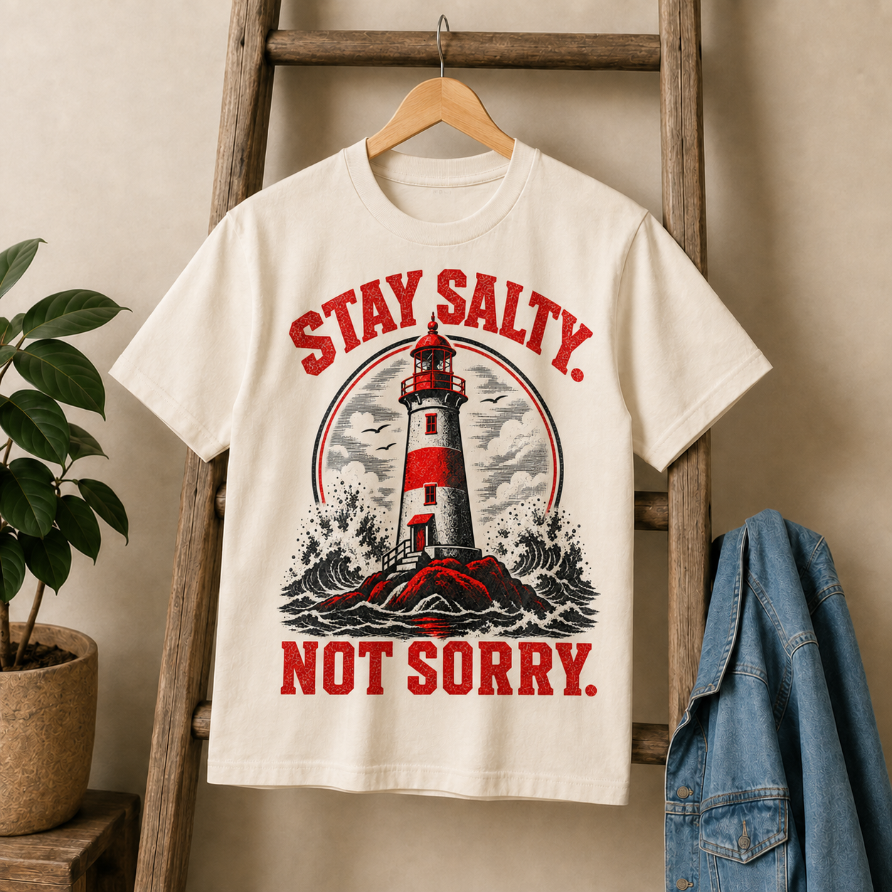 Cream | Stay Salty Not Sorry T-Shirt, product shot 2.