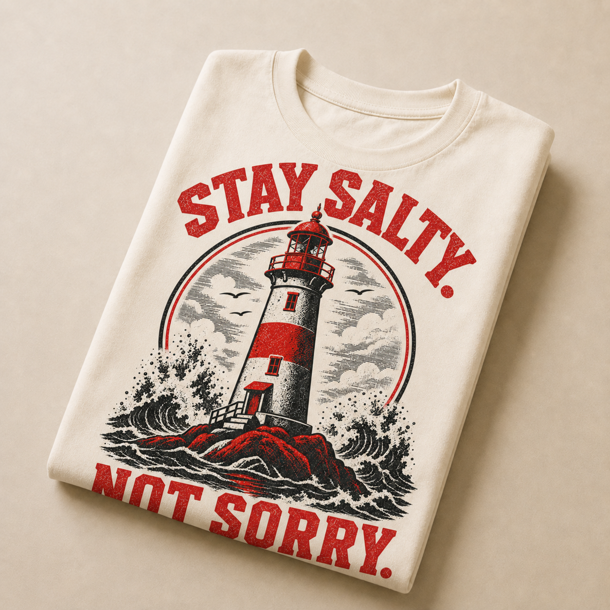 Cream | Stay Salty Not Sorry T-Shirt, product shot 3.