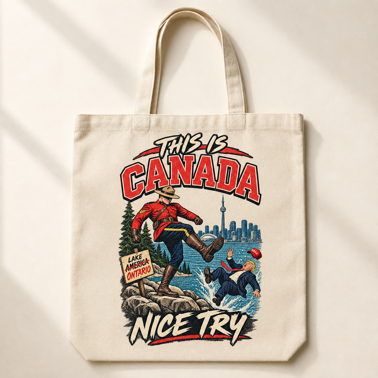 This is Canada artwork on a natural tote bag.