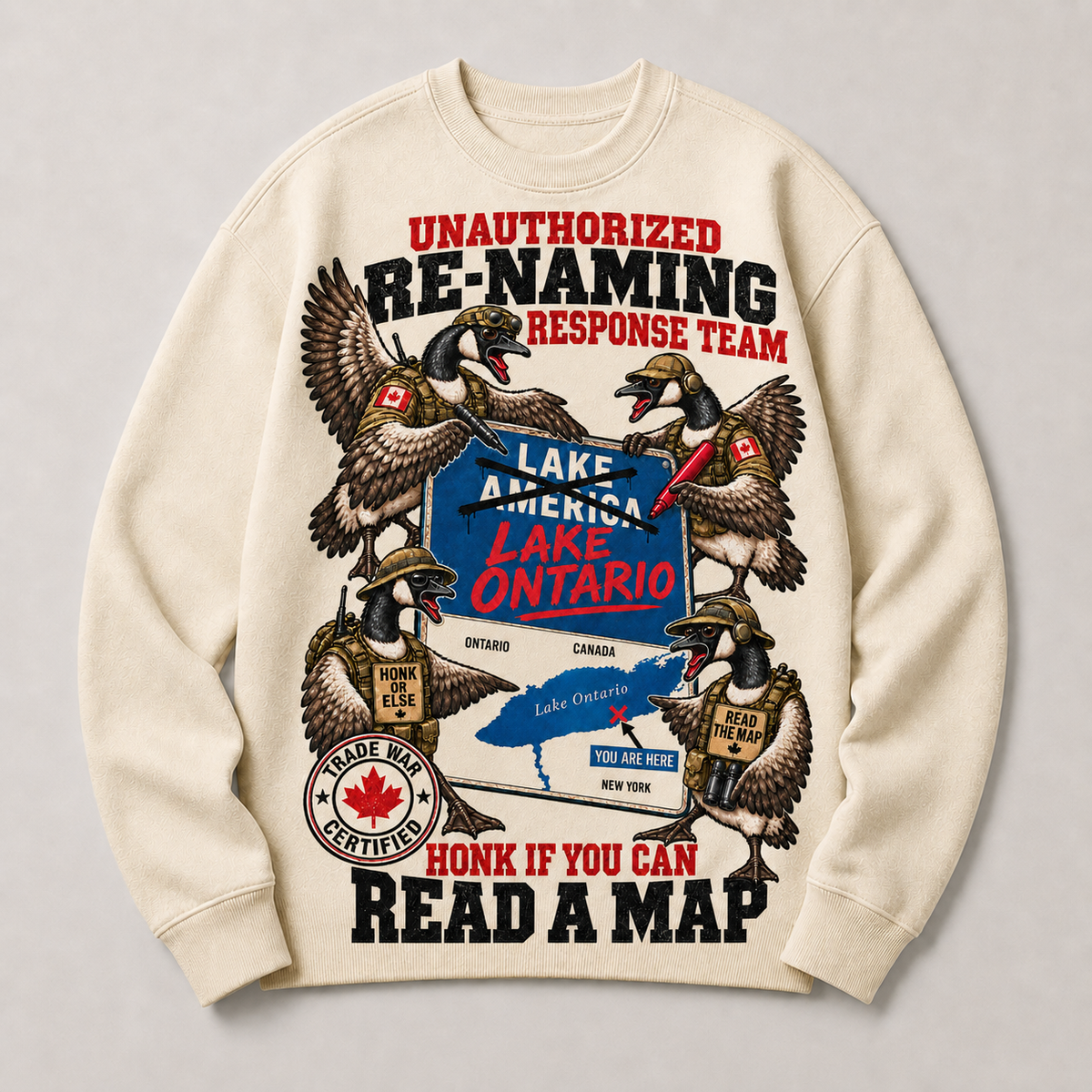 Cream | Unauthorized Renaming Response Team Crewneck, product shot 1.