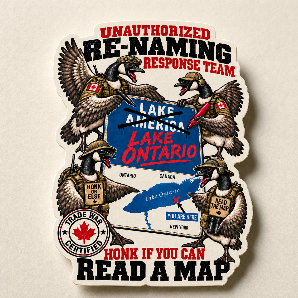 Unauthorized Renaming Response Team artwork on a full-colour die-cut sticker.