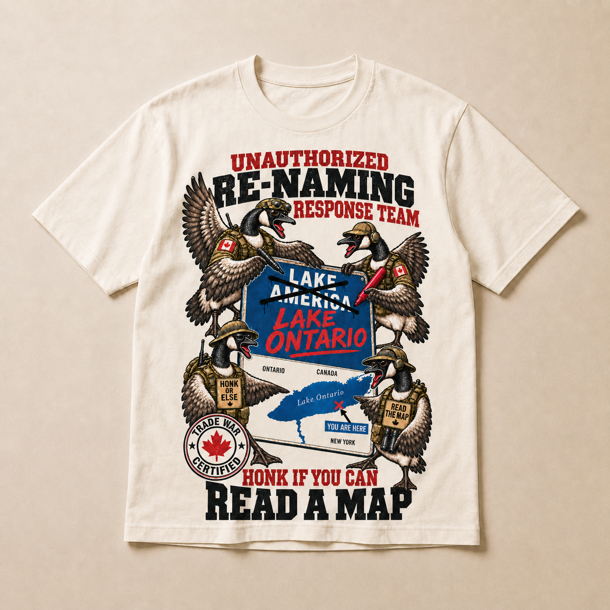 Cream | Unauthorized Renaming Response Team T-Shirt, product shot 1.